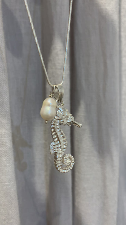 Seahorse Pendant & Freshwater Pearl Necklace Sterling Silver