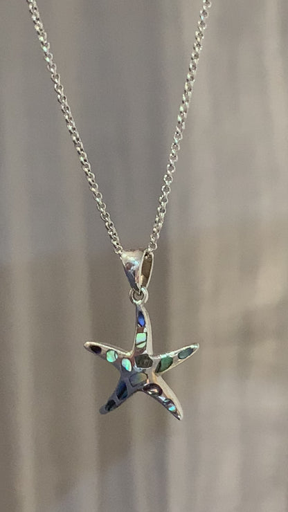 Starfish Paua Shell Pendant Necklace Sterling Silver