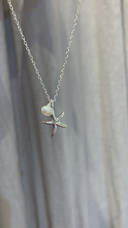 Zali Starfish & Freshwater Pearl Necklace Sterling Silver