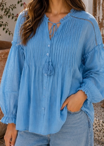 Lani Resort Blouse in Blue by Salty Palm