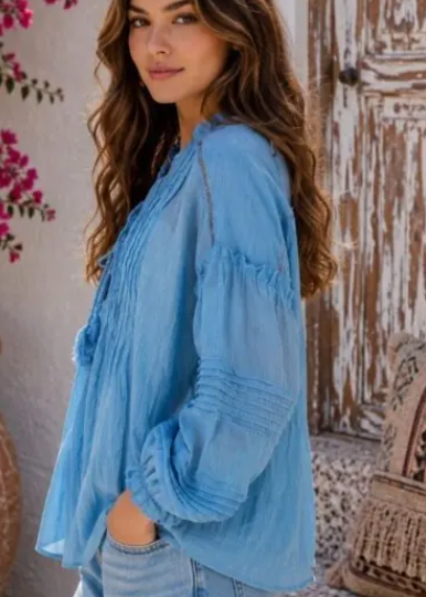 Lani Resort Blouse in Blue by Salty Palm