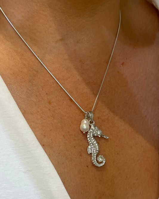 Seahorse Pendant & Freshwater Pearl Necklace Sterling Silver