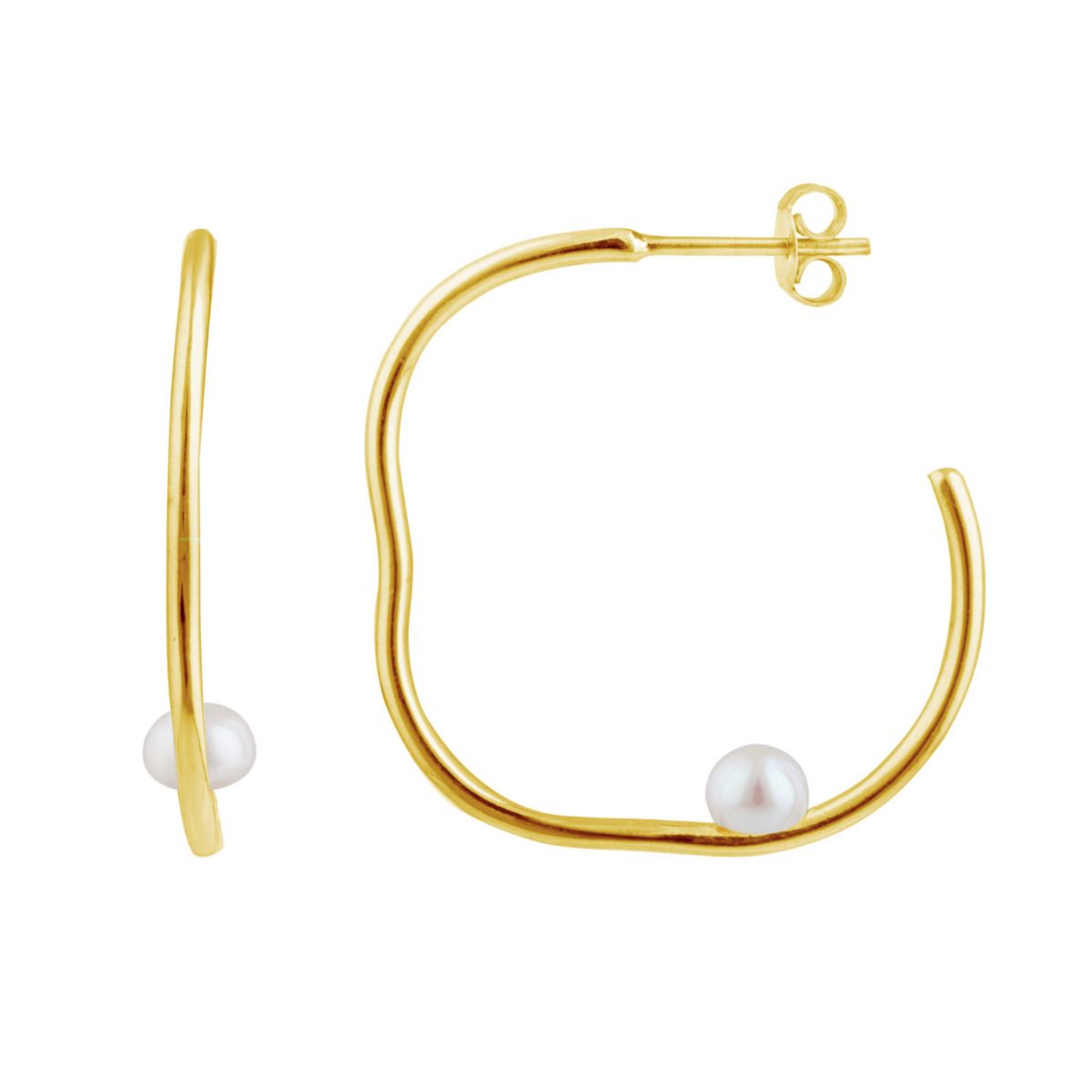 Sera Pearl Hoop Stud Earrings in 18k Gold