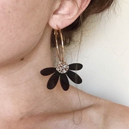 Jumbo Daisy Hoop Earring Raspberry and Gold