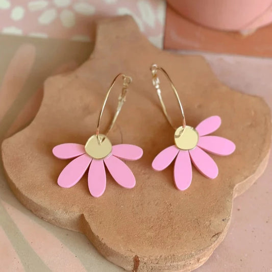 Jumbo Daisy Hoop Earring - Candy Pink and Gold