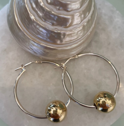Rue Two-Toned Hoop Earrings Yellow Gold Ball Sterling Silver