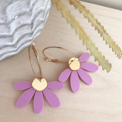 Jumbo Daisy Hoop Earring - Lilac and Gold