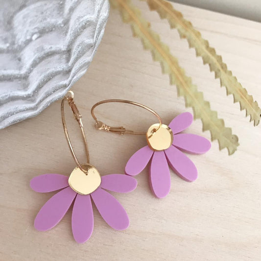 Jumbo Daisy Hoop Earring - Lilac and Gold