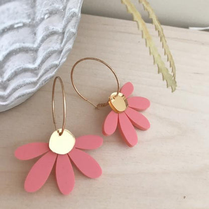 Jumbo Daisy Hoop Earring Raspberry and Gold